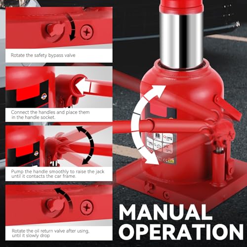 Auto Dynasty 50 Ton Hydraulic Bottle Jack, Automotive Welded Bottle Jack for Car, Pickup Truck, RV, Auto Repair, 10" to 16.5" Lifting Range (Red) - color: Red, size: 50 Ton
