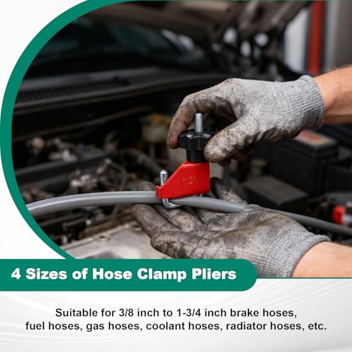 4 Piece Hose Pinch Off Pliers Flexible Hose Clamp Pliers, Brake Fuel Line Clamp Automotive without Damaging the Line, Radiator Hoses Clamp Tool Set for Heater Hose Coolant Maintenance