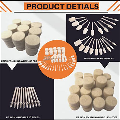 100PCS Polishing Buffing Wheel for Dremel Polishing Kit, Polishing Wheel for Dremel Tool Accessories, with 1/8" Shank for Buffing Wheels