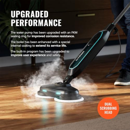 PurSteam ScrubMaster V2 Steam Mop with Dual Scrubbing Head and LED Lights | Dual Scrubbing Head | LED Headlights | Adjustable Steam Control | Anti-Slip Swivel Head | Cable Holder | Upright Lock - size: Steam Mop - ScrubMaster 2.0
