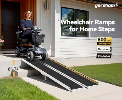 Portable Ramp 6FT, gardhom Non Skid Aluminum Folding Wheelchair Ramp Handicap Ramp Wheel Chair Ramps for Home Entrance Threshold Doorways Stairs Curbs Scooter - size: 6 Foot (Applicable height 6"-12")