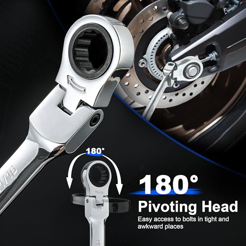 Prostormer 14-Piece SAE Flex-Head Ratcheting Wrench Set | 1/4" to 1", 72-Tooth Ratchet Gear, Cr-V Steel Constructed, Storage Case Included - style: 14-Piece SAE