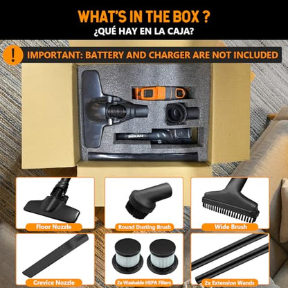 SEKAM Cordless Vacuum Cleaner for DeWalt 20V Battery, Handheld Vacuum with 400W Motor, 53 CFM Portable Garage Vacuum for Home Pet Hair Car Detailing (Battery Not Included)