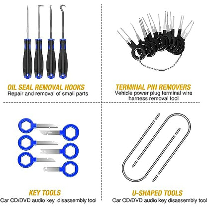 GOOACC 40Pcs Trim Removal Tool,Auto Terminal Removal Key Tool,Auto Clip Pliers Stereo Removal Tools,Car Upholstery Repair Removal Kit,Precision Hook and Pick Set,Wiring Threader,Car Film Scrape-Blue - color: Blue