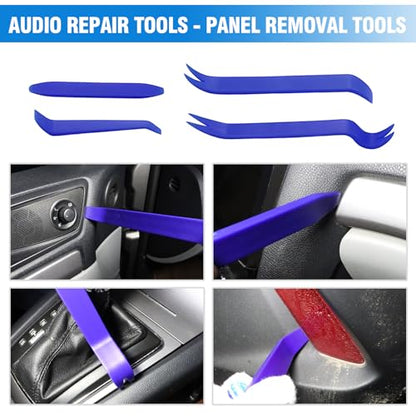 17 Pcs Auto Trim Removal Tool Kit, Pick Set Car Door Panel Clip Removal Tool Mechanic Hook and Pick Tool Set with Storage Bag & Gloves for Automotive Repair and Car Body Door Panel Fastener Removal