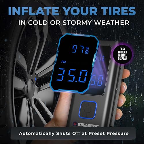 POCKET AIR PRO Tire Inflator Portable Air Compressor by Bullseye Pro for Tires, Balls, Inflatables, Auto Shut Off, Inflates in 2 Min, Cordless Rechargeable 6000 mAh,120 PSI, SoS Light for Emergencies - style: Pocket Air PRO