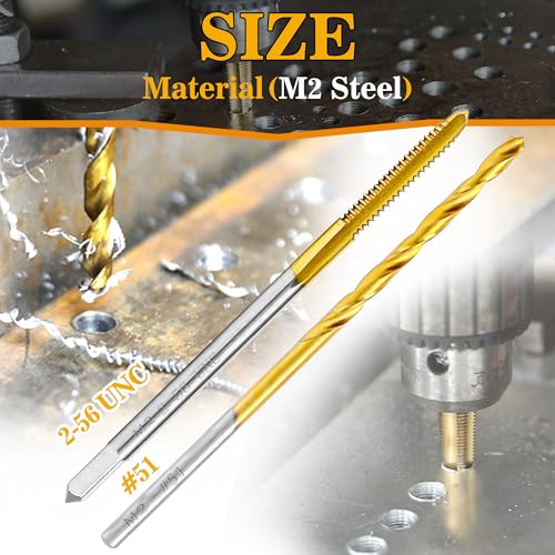 2-56 UNC Tap and #51 Drill Bit Kit for Metal, M2 HSS Drill and Tap Set | Combination of Drill and Tap Kit for Metal - size: 2-56 UNC Tap - #51 Drill