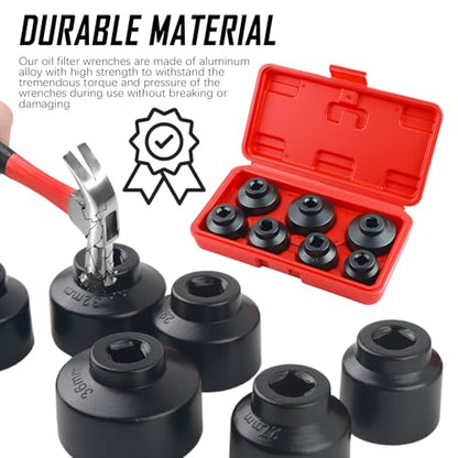 7PCS Oil Filter Sockets with 3/8" Drive,Gear wrench Oil Filter Socket Set Includes 38mm/36mm/32mm/30mm/29mm/27mm/24mm,Car Accessories Compatible with BMW/Ford/GMC/Chevrolet
