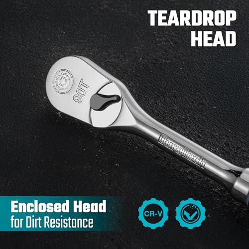DURATECH 3-Piece Ratchet Set, 1/4", 3/8", 1/2" Drive | 90-Tooth, Dirt Resistance, Chrome Alloy, Fully Polished, Storage Case - style: Low Profile