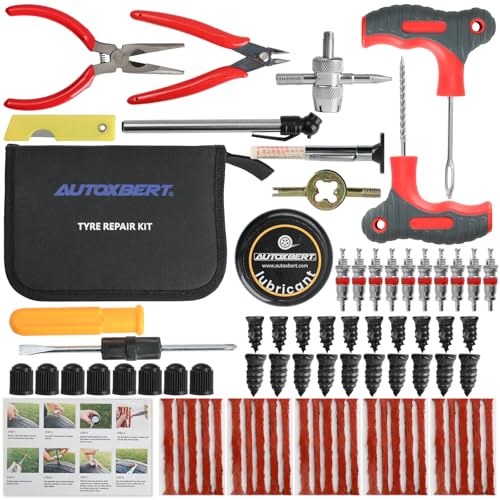AUTOXBERT Flat Tire Repair Kits, 75 PCs Universal Tire Screw Plug Kit with Screwdriver Heavy Duty Flat Tire Puncture Repair Kit for Cars, Trucks, Motorcycles, ATV, RV, Tractor, Trailer, Lawn Mower - size: 75pcs Compact+kit
