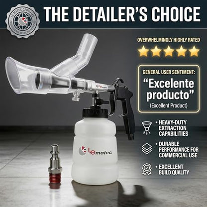 LE LEMATEC Air Tornador Car Detailing Gun & Upholstery Extractor Kit | Interior carpet vent cleaner, foam bottle, vacuum attachment, 3000 RPM, 90 PSI, 1/4" NPT compressor - size: 3,000 RPM