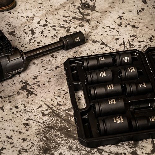 Sunex 5690A, 1 Inch Drive Heavy Duty Wheel Impact Socket Set, 10-Piece, SAE/Metric, Deep/Deep Thin Wall/Square/Controlled Depth, Cr-Mo Steel, Storage Case, Black - size: 1" Dr Wheel Impact Socket Set, 10 PC, style: SAE & Metric Wheel
