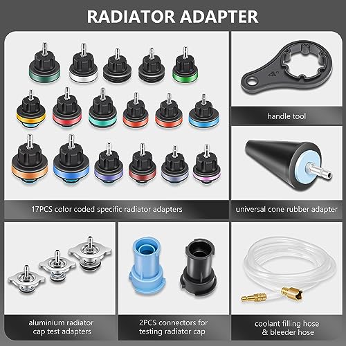 DNA MOTORING 28pcs Radiator Coolant Pressure Tester Vacuum Refill Tool Kit for Most Vehicles,with Carrying Case,Red,TOOLS-00315 - color: Red
