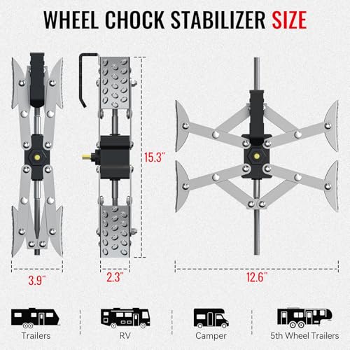 X-Shape Wheel Chocks Stabilizer for RV Travel Trailer Trucks, 2 Pack Silver Dual Axel Camper Wheel Chock Stabilizer for Anti-Motion Tire with Portable Bag and Wrench - color: Silver