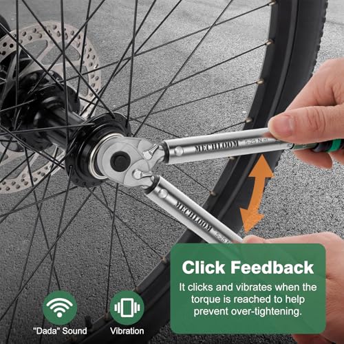 Bicycle Torque Wrench Set, 1/4-Inch, 5–25 Nm, 15-Piece Kit | Click wrench with torque control in both directions, 0.25 Nm increments, 4-inch extension, 13 bits and case.