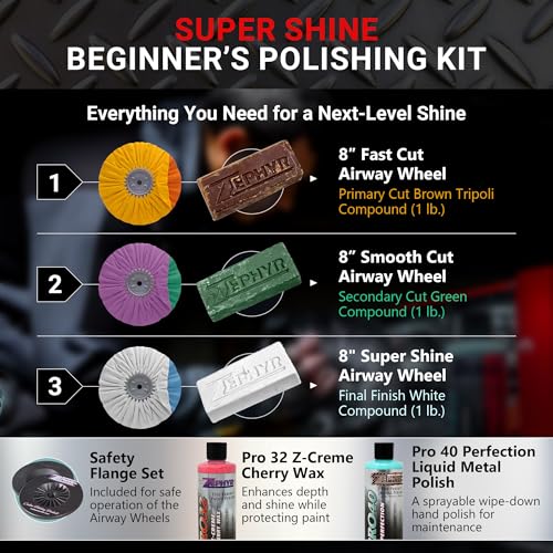 Zephyr - Super Shine Beginner's Aluminum Polishing Kit - Metal Polishing Kit Made for Fuel Tanks, Aluminum Wheels, Peterbilt Steps, & More - size: Super Shine Intro Kit