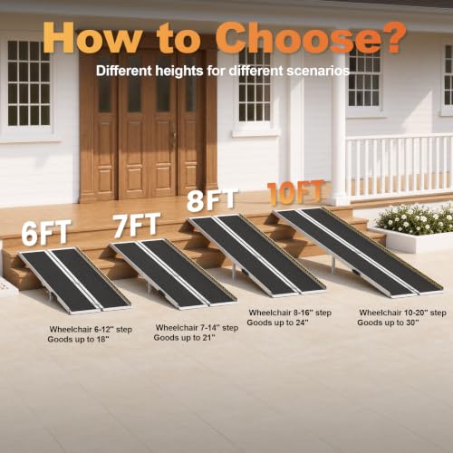 gardhom Wheelchair Ramp 10 Feet, Anti-Slip Aluminum Folding Handicap Ramp Wheelchair Ramps for Home Steps Entrance Threshold Doorways Stairs Curbs Scooter - size: 10 Foot (Applicable height 10"-20")