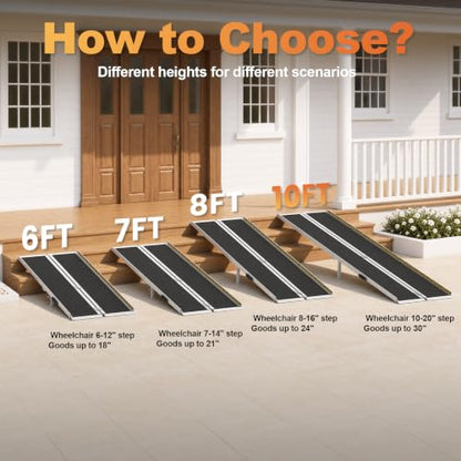 gardhom Wheelchair Ramp 10 Feet, Anti-Slip Aluminum Folding Handicap Ramp Wheelchair Ramps for Home Steps Entrance Threshold Doorways Stairs Curbs Scooter - size: 10 Foot (Applicable height 10"-20")