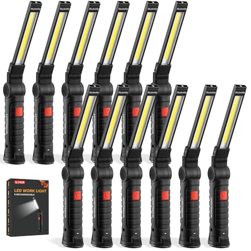 12Pack Magnetic Rechargeable LED Work Light/Flashlight for Mechanic | 360° Rotation, Super Bright, 5 Modes, Compact, Tail Hook, for Car Repairing, Garage, Emergency, Workshop, Gifts for Father - size: 12 Pack