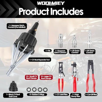 Pneumatic CV Boot Expander Spreader Tool Kit, Installation Removal Repair Kit with 3 Clamp Pliers 15 Pairs Hose Clamp, Universal CV Joint Boot Tool Compatible with ATV UTV (Black) - color: Black