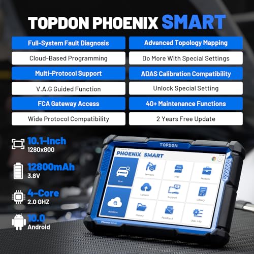 TOPDON Phoenix Smart OBD2 Scanner, Scan Tool for ECU Programming & Coding | Car Bidirectional Diagnostic Tool for 200+ Brands, CAN-FD & DoIP, Topology Mapping & ADAS Compatibility, 2 Years Free Update
