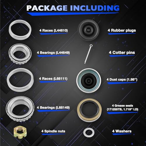 Trailer Axle Bearings L68149 Kit for 3500lb 1-1/16''*1-3/8''Axle-4 Sets | Trailer Axle Wheel Bearings L68149/ L44649 Kit Fit for Spindle #84, 3500lbs 1-1/16''*1-3/8''Axle, with 171255TB Grease Seals - size: 4 sets