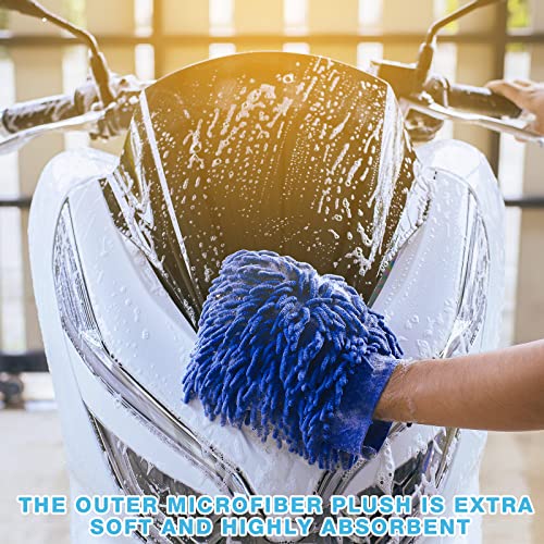 Riakrum 12Pcs Car Wash Mitts - Chenille Microfiber Wash Mitts for Car Washing,Scratch Free,Reusable Waterproof Gloves for Cars, Trucks and Boats 7.5'' x 10.2''