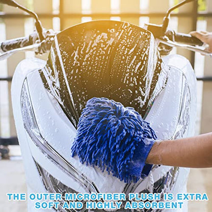 Riakrum 12Pcs Car Wash Mitts - Chenille Microfiber Wash Mitts for Car Washing,Scratch Free,Reusable Waterproof Gloves for Cars, Trucks and Boats 7.5'' x 10.2''