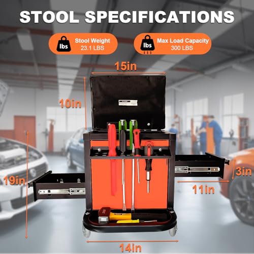 A A IN Rolling Tool Chest Creeper Seat with 4 Pieces 2-1/2" Swivel Casters,Padded Creeper Seat with Extra Storage,Tool Box Chair, 300 pounds Capacity Mechanics Chair with Drawers - style: Creeper Seat