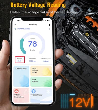 Car OBD2 Scanner Bluetooth for iPhone iOS Android OBDII Diagnostic Scan Tool Code Reader for Error Code Clear Braking Performance Test
