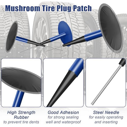 24+3PCS Tire Patch Kit, 24PCS Tire Repair Patch Plug Tool (36/46 / 60 mm)/ Patch Roller Tool/Repair Buffing Wheel/Hex Shank Drill Bit