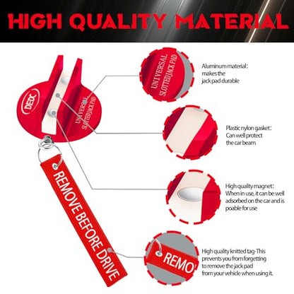 DEDC Universal Aluminum Grooved Magnetic Jack Pad Red 1 Pc, Jacking Puck Pinch Weld Frame Rail Adapter with 1 Reminder Streamer, Car Accessories for Men - color: Red 1 Pc with 1 Reminder Streamer