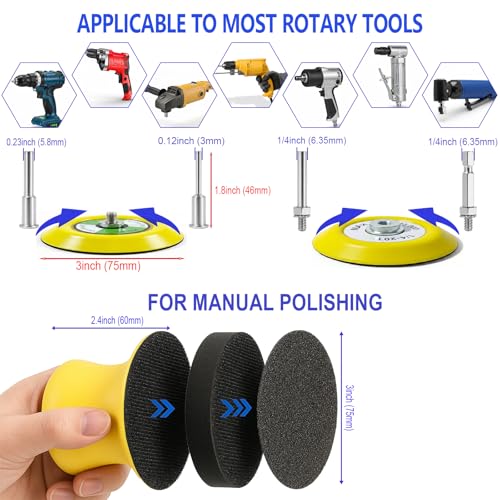 137Pcs 3 Inch Sanding Disc Polishing Kit, Headlight Restoration Kit | 60-10000 Grit Wet Dry Hook & Loop Sandpapers, Wool Sponge Polishing Pads for Drill Rotary Tools Car Wood Metal Resin Glass - size: 3 Inch