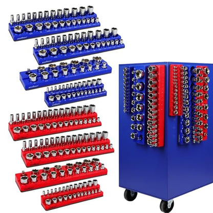 HORUSDY 8-Piece Magnetic Socket Organizer Set, Magnet Socket Holder, 1/4", 3/8", 1/2" Socket Holds 199 Pieces Magnetic Trays. (8-Piece Organizer Set) - style: 8-Piece Magnetic Socket Organizer Set