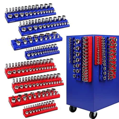 HORUSDY 8-Piece Magnetic Socket Organizer Set, Magnet Socket Holder, 1/4", 3/8", 1/2" Socket Holds 199 Pieces Magnetic Trays. (8-Piece Organizer Set) - style: 8-Piece Magnetic Socket Organizer Set