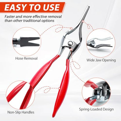 6PCS Fuel Line Pliers Set, Hose Clamp Pliers, Long Fuel Filter Caliper Hose Remover, 30° Disconnecting Plier & Flat Hose Clamp Plier for Water Hose and Automotive Maintenance with Storage Case
