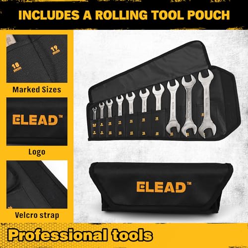 ELEAD 10-Piece Super-Thin Open End Wrench Set, Metric 5.5-27mm, CR-V Nickel Plated, 3 mm Thickness for Tight Spaces, 5.5, 7, 8, 9, 10, 11, 12, 13, 14, 15, 16, 17, 18, 19, 20, 21, 22, 23, 24, 27mm - color: 10-piece Super-thin Metric Black