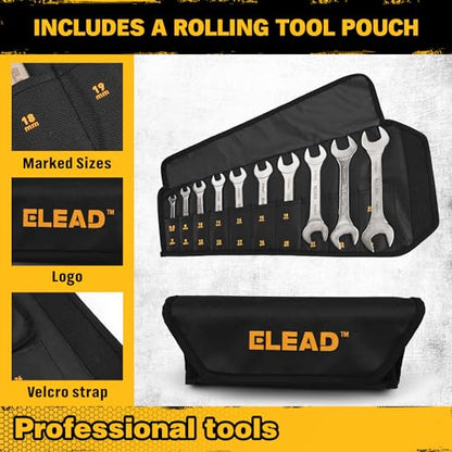 ELEAD 10-Piece Super-Thin Open End Wrench Set, Metric 5.5-27mm, CR-V Nickel Plated, 3 mm Thickness for Tight Spaces, 5.5, 7, 8, 9, 10, 11, 12, 13, 14, 15, 16, 17, 18, 19, 20, 21, 22, 23, 24, 27mm - color: 10-piece Super-thin Metric Black