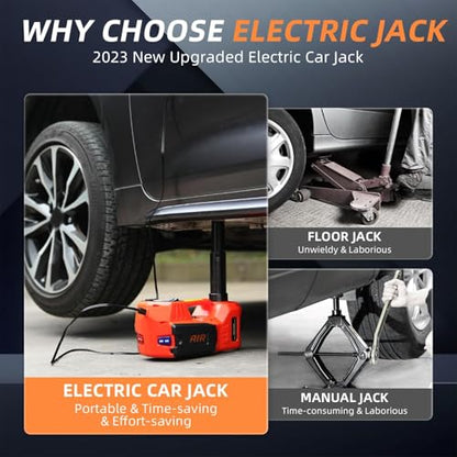 STANDTALL Electric Car Jack 5 Ton 12V Floor Jack, Impact Wrench, Inflator | Fits Sedan SUV Truck, Lift Range 5.9-17.7in, 350 N·m Impact Wrench, 35L/min Pump, 150 PSI Gauge, Headlight - color: Red Jack+Portable Wrench