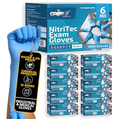 London Labs Heavy Duty 6 Mil Blue Nitrile Gloves Disposable Latex & Powder Free -Extra Stretchy Fentanyl Safe |Medical,First Aid Kit,EMT|Food Safe Rubber Gloves for Cooking & Cleaning|Bulk Pack (1000) - size: Large, style: 1000 Count