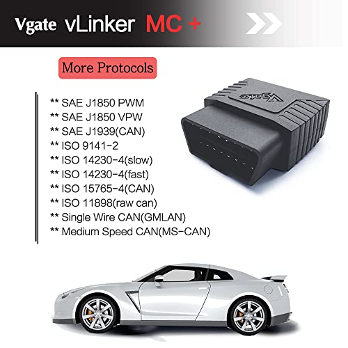 Vgate vLinker MC+ Bluetooth OBD2 Car Diagnostic Scan Tool for iOS, Android, Windows - size: vLinker MC+ BLE4.0 - Android, iOS & Windows