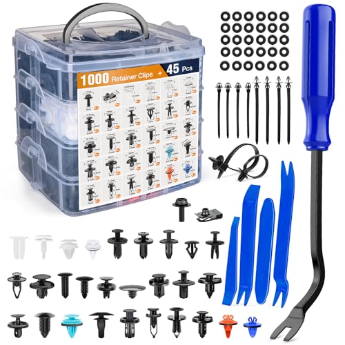 GOOACC 1045Pcs Car Push Retainer Clips & Auto Fasteners Assortment | 30 Most Popular Sizes Nylon Bumper Fender Rivets with Fasteners Remover an 10 Cable Ties for Toyota GM Ford Honda Chevy - color: 1000Pcs Clips + 45 Remover
