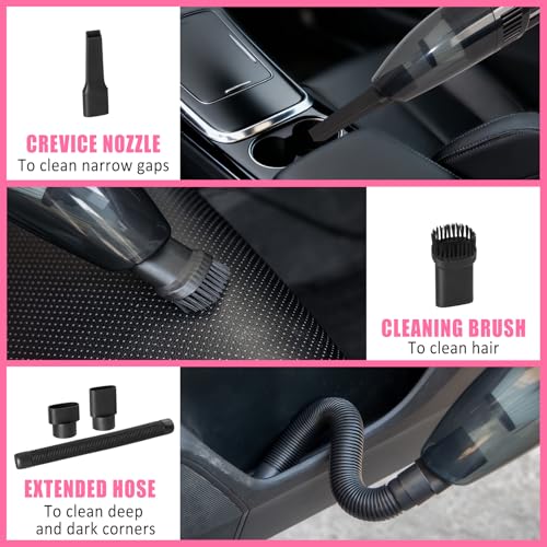 Car Cleaning Kit, Car Vacuum Interior Detailing Cleaner Kit with High Power Handheld Vacuum, Brush Set, Windshield Tool, Duster, Towels, Complete Car Care Tools for Women (Pink) - color: Pink