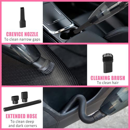 Car Cleaning Kit, Car Vacuum Interior Detailing Cleaner Kit with High Power Handheld Vacuum, Brush Set, Windshield Tool, Duster, Towels, Complete Car Care Tools for Women (Pink) - color: Pink