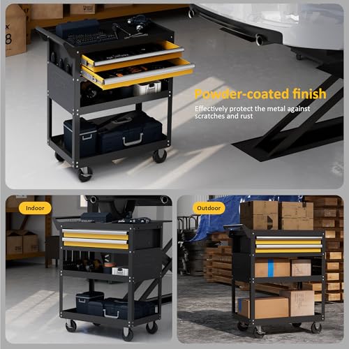 5-Tier Heavy Duty Rolling Tool Cart, 400 lbs Steel Utility Cart with 2 Drawers, Pegboard & Lockable Design, Storage Organizer for Garage, Workshop, Warehouse & Mechanic - size: 5-LAYER-A (TWO DRAWERS)