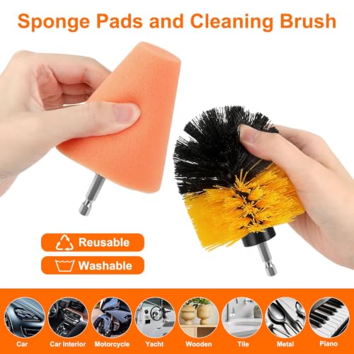 Linkstyle Car Wheel Drill Polishing Pads Kit, 5PCS Foam Buffing Cone, 3PCS Drill Brush Cleaning Attachments, 1/4" Hex Extension Holder, for Car Rims, Exhaust Tips, Metal, Motorcycle