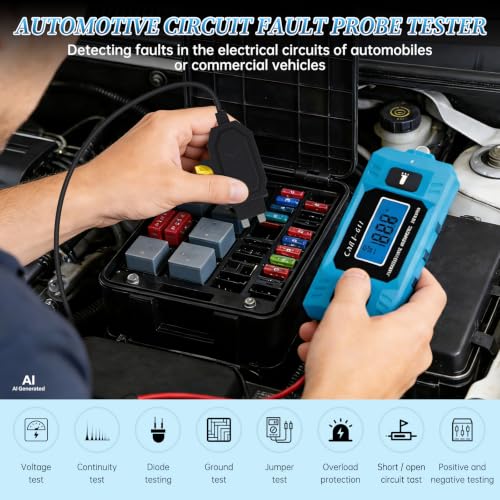 Car Fuse Tester,Automotive Circuit Tester(0.01A~19.99A) with Battery | Automotive Circuit Fault Probe Tester with Led Display & Front Lighting,Max Load 20a 48v/10s for Various Vehicles