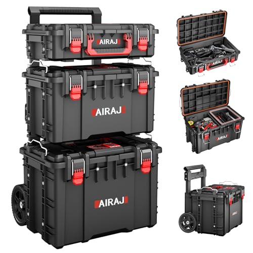 Rolling Tool Box with Wheels Heavy Duty,Modular Stackable Tool Box Organizer,Waterproof Toolbox for Hand/Power Tools,Removable Divider/Parts Box,All-terrain Durable Wheels,Telescopic Pull Rod Handle