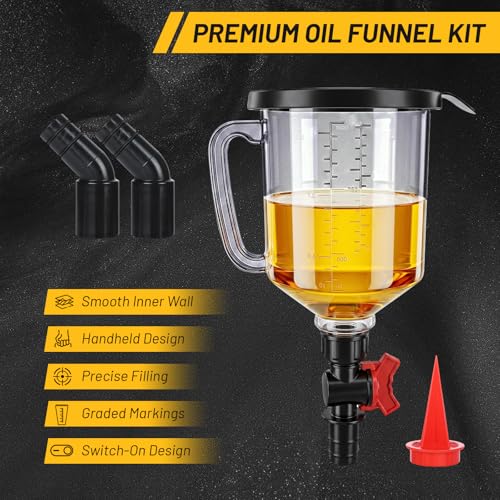 18Pcs Oil Funnel Kit, 1.59QT/1.5L Automotive Oil Funnel Set with 12 Adapters, Elbow Fitting, Arrow Screen and Magnetic Storage Hooks Tray, Compatible with BMW, Audi, GM, Ford Land Rover Etc