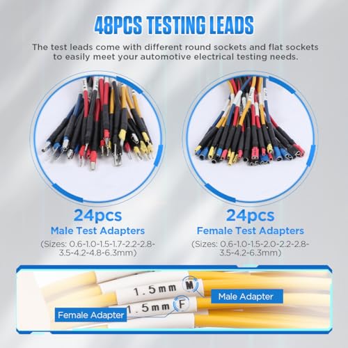 Multimeter Test Lead Kit Automotive 68PCS Back Probe Kit Multi Function Multimeter Leads Kit Size Coding Circuit Test Leads Kit with Alligator Clips Electrical,Banana Plug Test Lead,Oscilloscope Probe - size: 68PCS